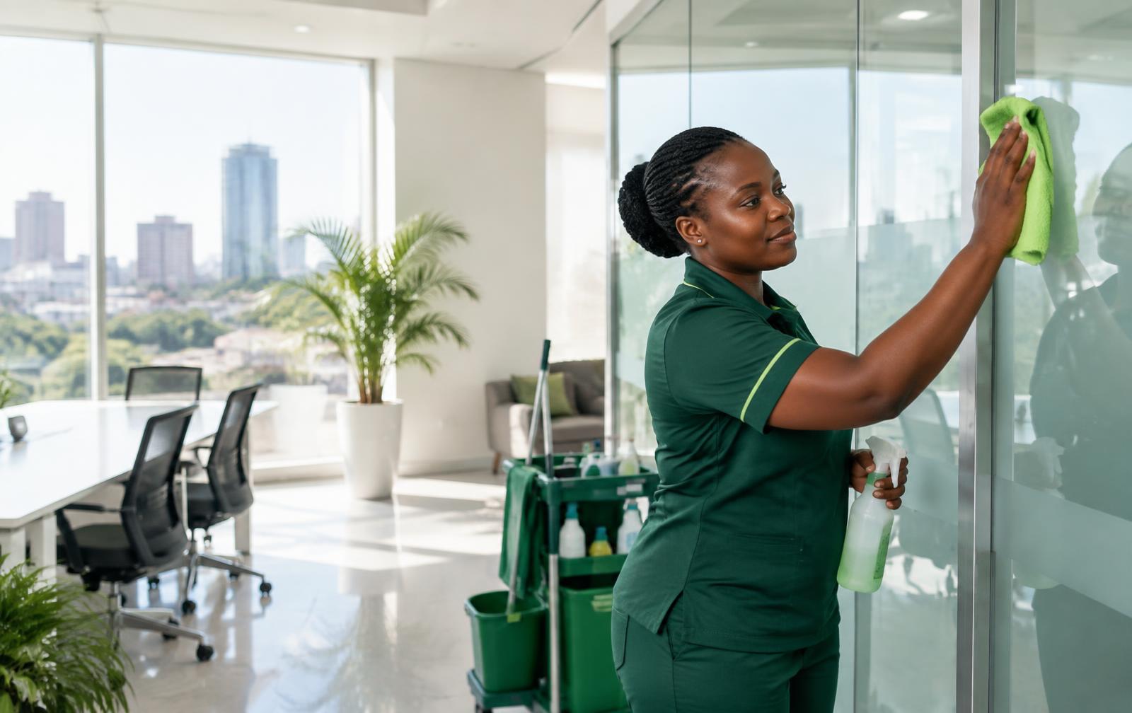 CLEANOVA professional cleaning a bright office